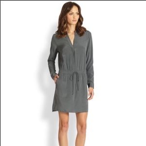 Vince 8 Silk Gray Drawstring Waist Dress